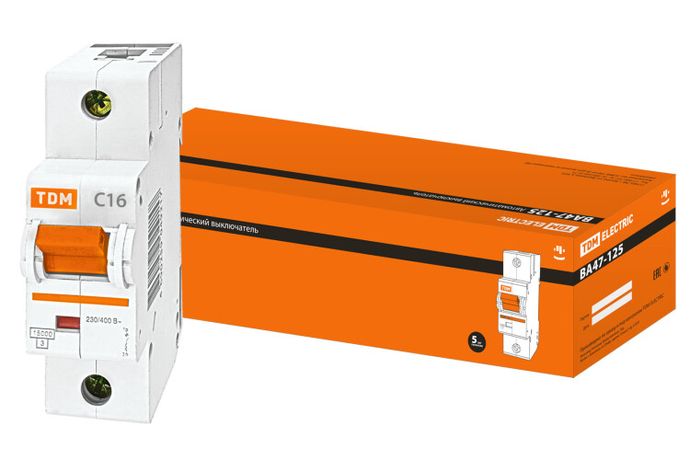 Выключатель автоматический однополюсный ВА47-125 16А C 15кА | SQ0208-0050 TDM