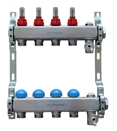 Коллекторная группа с расходомерами 1' х 12 выходов 3/4' НР евроконус - 1135949 Usystems