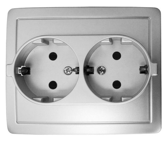 Розетка двойная с заземлением Schuko 2x2Р+Е 16A 250В~ моноблок цвета алюминий S15 - 1590456-033 Simon