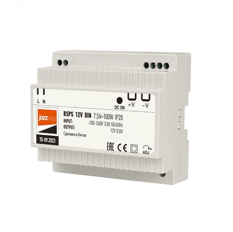 Драйвер для светодиодной ленты BSPS DIN 12V 7.5A=100w PL IP20 3г.гар на DIN-рейку | .5049987 Jazzway