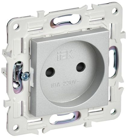 Розетка SKANDY 10А без заземл. защ. шторки SK-R01S серебр. IEK SK-R13-10-K23