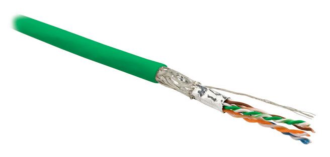 Кабель витая пара экранир. SF/UTP кат.6 4 пары 26 AWG МЖ patch экран-фольга + медн. оплетка LSZH SFUTP4-C6-P26-IN-LSZH-GN-500 зел. (уп.500м) Hyperline 445049