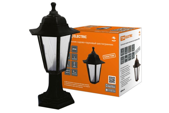 Светильник садово-парковый НТУ 06-60-001 шестигранник, стойка, пластик, расс.пластик, черный | SQ0330-0762 TDM