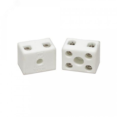 Клемма керамическая латунь 6 мм² 2 пары контактов с крепежным отверстием (5 шт/уп) | PR08.7163 Промрукав Строитель