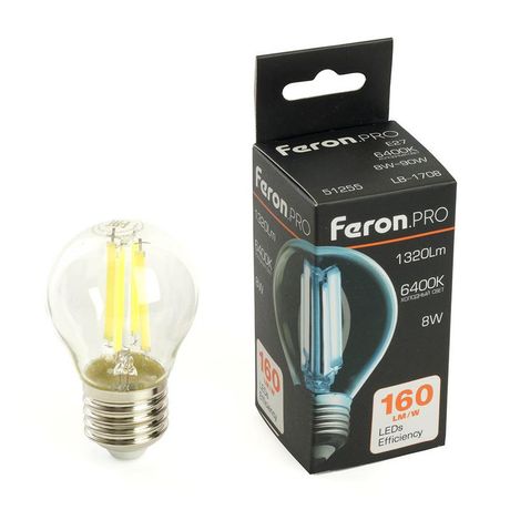 Лампа светодиодная LED 8вт Е27 дневной шар FILAMENT Feron.PRO - LB-1708 51255