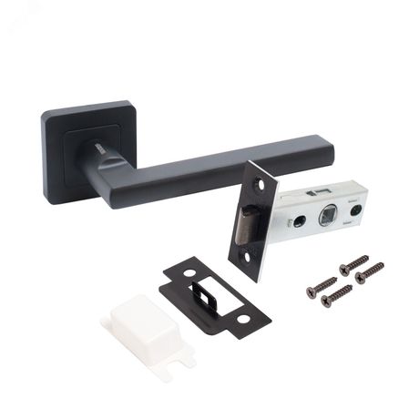 Комплект ручек и защелка АЛЛЮР АРТ ВЕНСАН BL+L45-8 BL (26150/S45) матовый черный - 15198 ПТК