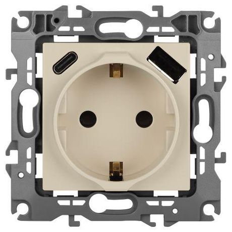 Розетка Серия 12 12-4108-02 2P+E 16A-250В со шторками с USB type-A+C 5В-3А слоновая кость | Б0067731 ЭРА