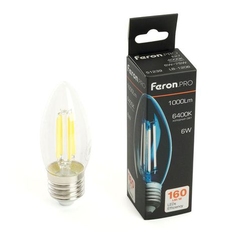 Лампа светодиодная LED 6вт Е27 дневной свеча FILAMENT Feron.PRO - LB-1206 51240