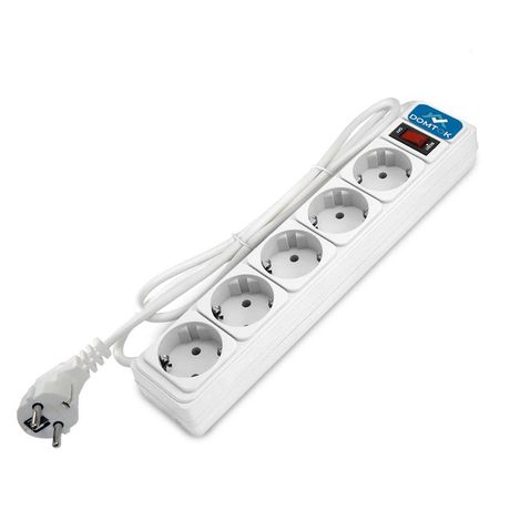 Удлинитель с сетевым фильтром 5х1.8м заземл 10А IP20 2.2кВт ПВС 3х1 выкл. бел. DOMTOK 2527