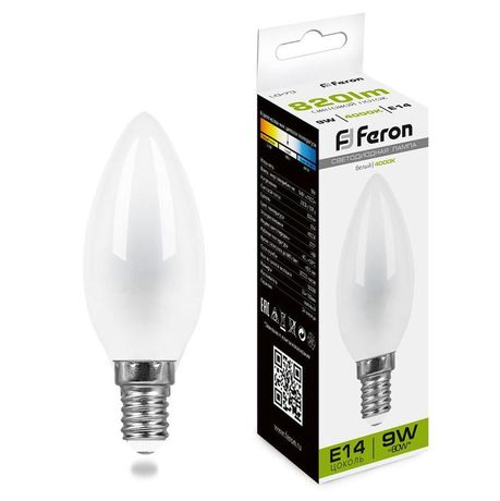 Лампа светодиодная LB-73 (9W) 230V E14 4000K филамент С35 матовая | 25957 FERON