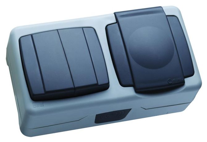 Выключатель 2-кл. + розетка IP44 с крышкой Makel 37064203