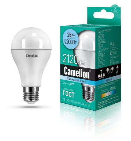 Лампа светодиодная LED25-A65/845/E27 25Вт 220В Camelion 13572