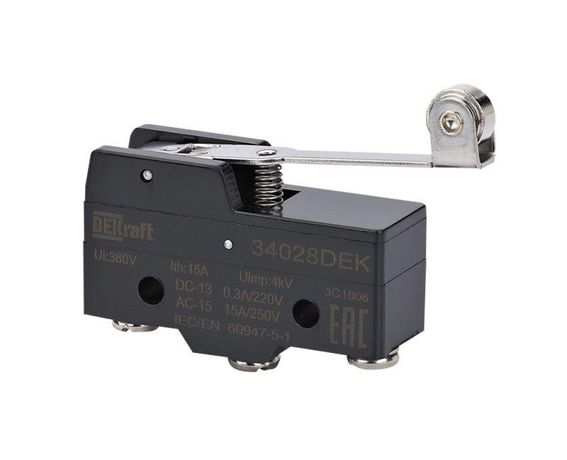 Миниатюрный конц. вык. 1НО1НЗ шарнирного длиннорычажного типа с металлическим роликом | 34028DEK DEKraft APC