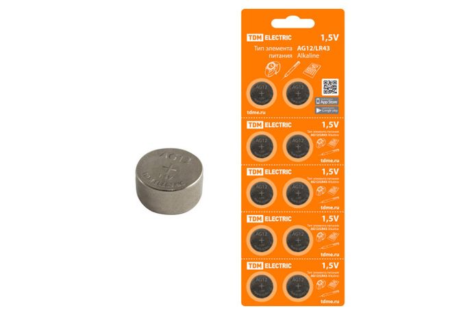 Элемент питания AG12/LR43 Alkaline 1,5V BP-10 | SQ1702-0046 TDM