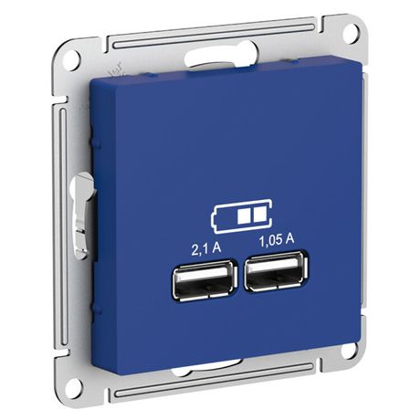 Розетка USB AtlasDesign тип A+A 5В/2.1А 2х5В/1.05А механизм аквамарин SE ATN001133 APC