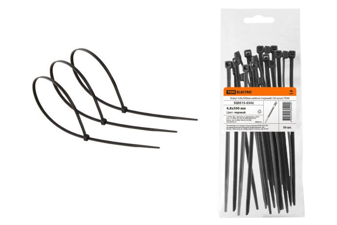 Хомут 4,8х300мм нейлон (черный) (50 штук) | SQ0515-0342 TDM