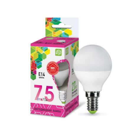 Лампа светодиодная LED-ШАР-standard 7.5Вт 230В Е14 6500К 675Лм | 4690612019017 ASD