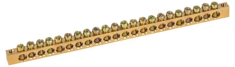 Шина NO-122-10 PEN земля-ноль 6х9мм 22/2 латунная с креплениями по краям | Б0047224 ЭРА