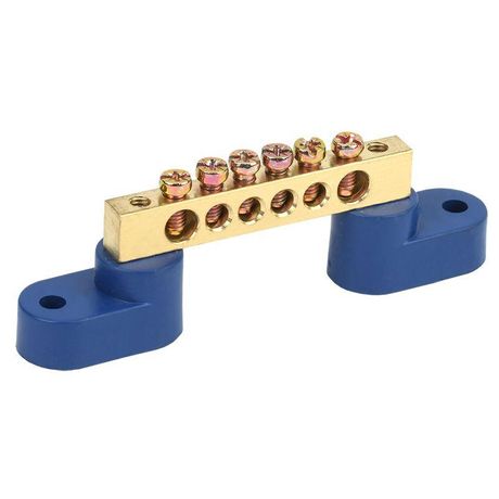 Шина ''N'' нулевая 6х9 мм на двух угловых синих изоляторах 6 групп, REXANT - 11-2325 MEET