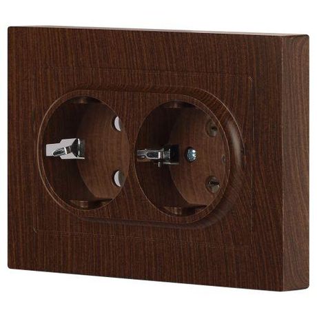 Розетка однофазная двойная скрытого монтажа, в рамку с заземлением без шторок венге 16А 250В IP20 винтовые зажимы 6-205-10 Intro Accent - Б0063502 ЭРА
