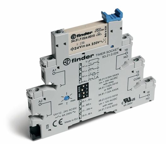 Интерфейсные модули с таймером, Винтовые клеммы, Мультифункциональные: AI,DI,GI,SW, 1 группа конт.6A, Электромеханические реле, 24VAC/DC - 382100240060 FINDER 38.21.0.024.0060