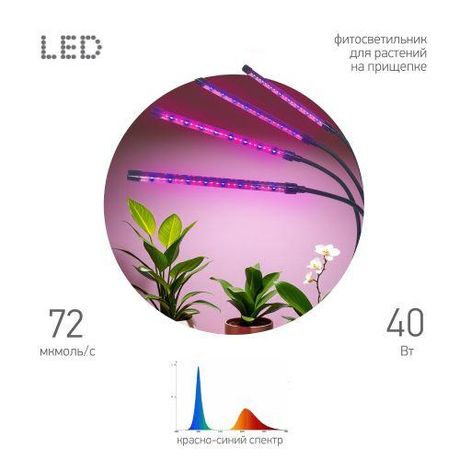 Светильник светодиодный для растений на прищепке красно-синего спектра 40 Вт FITO-40W-АLED-RB - Б0068219 ЭРА