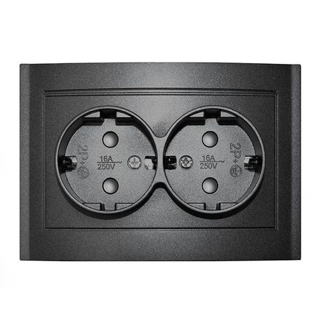 Розетка двухместная серия Бриллиант с заземлением, защитными шторками, скрытой установки, 16А, 220В, механизм, графит - 7947540-Gr Союз