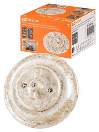 Выключатель скрытой установки фарфоровый поворотный перекрёстный с ручкой (бантик) 10А мраморный «Бо | SQ1820-0115 TDM