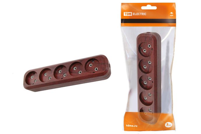 Колодка розеточная 5 гнезд 2П б/з 10А 250В "Эко" (бук) | SQ1806-0067 TDM