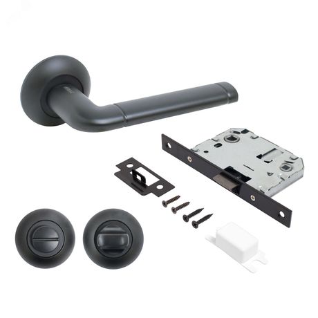 Комплект ручек и защелка АЛЛЮР АРТ ПОЛО BL+L7050S BL+BK-R1 BL(15150/S7050) матовый черный с фикс - 14671 ПТК