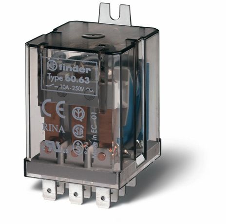 Универсальное электромеханическое реле; монтаж в наконечники Faston 187 (4.8х0.8мм); 3CO 10A; контакты AgNi; катушка 230В AC | 606382300000 Finder 60.63.8.230.0000