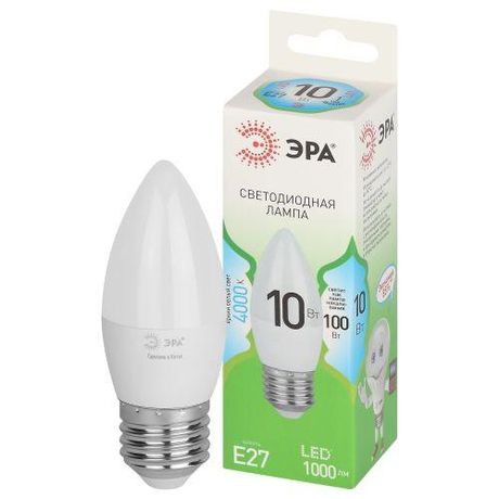 Лампа светодиодная LED 10 Вт 1000Лм 4000К свеча нейтральный E27 220-240В B35-10W-840-E27 Green Line - Б0067096 ЭРА