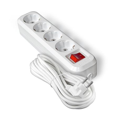 Удлинитель S-304А ПВС 3*1,5 ,4 гнезда, с заземлением, выключателем, 5м (еврослот) - 1735 Союз