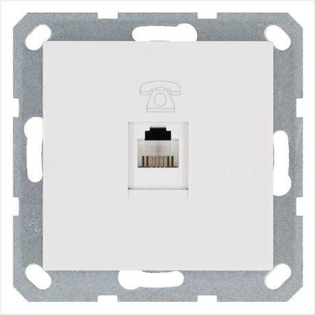 Телефонная розетка RJ11 с накладкой, цвет белый глянцевый - G6101W Jasmart