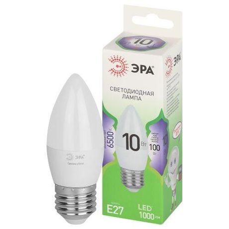 Лампа светодиодная LED 10 Вт 1000Лм 6500К свеча холодный E27 220-240В B35-10W-865-E27 Green Line - Б0067125 ЭРА