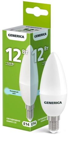 Лампа светодиодная C35 свеча 12Вт 230В 6500К E14 GENERICA - LL-C35-12-230-65-E14-G IEK