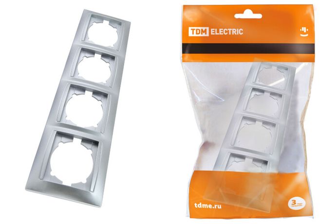 Рамка 4-х постовая вертикальная серебр. металлик "Лама" | SQ1815-0235 TDM