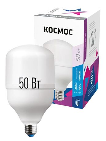 Лампа светодиодная LED 50Вт 220В Е40 D138х220 6500К дневной 4700 лм Космос - LksmHWLED50WE4065
