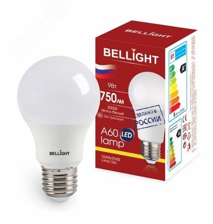 Лампа светодиодная LED A60 220В 9Вт E27 750лм 3000К BELLIGHT 88297787