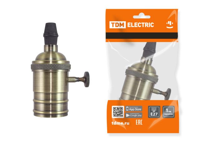 Патрон подвесной Е27 с выключателем, металлический "Лофт", бронза | SQ0335-0068 TDM