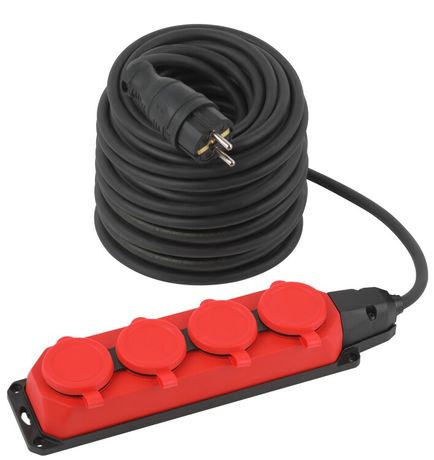 Удлинитель силовой UK-4e-3x1,5-40m-IP44(KG) с заземлением 4 розетки каучук 40м КГ 3х1,5мм2 IP44 | Б0057589 ЭРА
