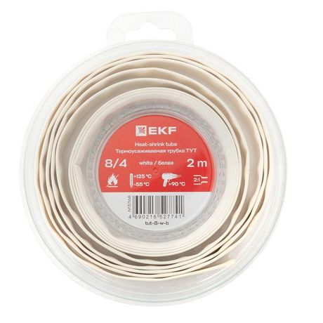 Термоусаживаемая трубка ТУТ нг 8/4 белая ролик 2 м |tut-8-w-b|EKF