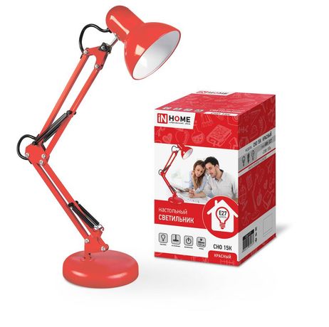 Светильник настольный под лампу на основании + струбцина СНО 15К-E27 230 В КРАСНЫЙ IN HOME - 4690612035833