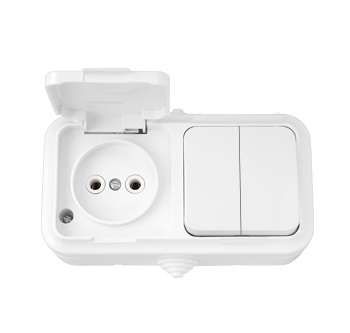 Беларусь Блок наружный IP44 выключатель двухклавичный +розетка 2В-РЦ-655 - Bylectrica