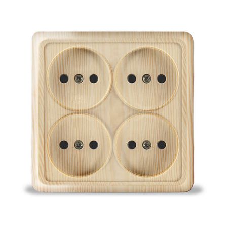 Розетка четырехместная квадратная Олимп б/з, наружная, 16А, 220В, сосна (еврослот) - 1176 Союз