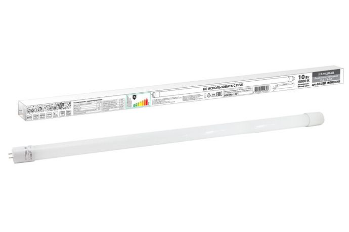 Лампа светодиодная НЛ-Т8-10 Вт-230 В-4000 К–G13, 600 мм, матовая, стекло, непов. Народная | SQ0340-1501 TDM