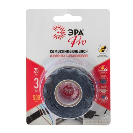 Изолента PRO PROSS25 силиконовая самослипающаяся 25 мм х 3 м черная | Б0052254 ЭРА