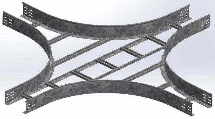 Крестообразный разветвитель для лестничного лотка НЛО 400х100х3000 радиус 600 мм, толщ. 1,5 Сендзимир цинк, 035941 | ХЛНЛО-400х100-1,5-R600-СЦ Ostec ХЛНЛО 400х100-600