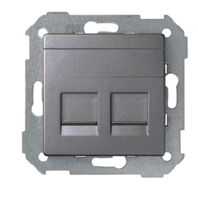 Розетка прямая для передачи данных со шторками на 2 разъема RJ45 цвета матовый титан S82 Concept | 8200006-096 Simon