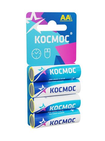 Батарейка R6 (АА) 1.5V Zinc carbon 4BL в шринке - KOCR64BL Космос